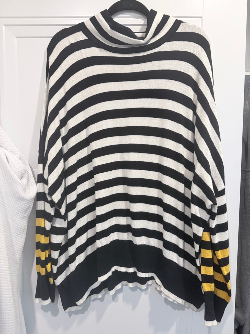 Women's Striped Cowl Neck Sweater in Black, White & Yellow